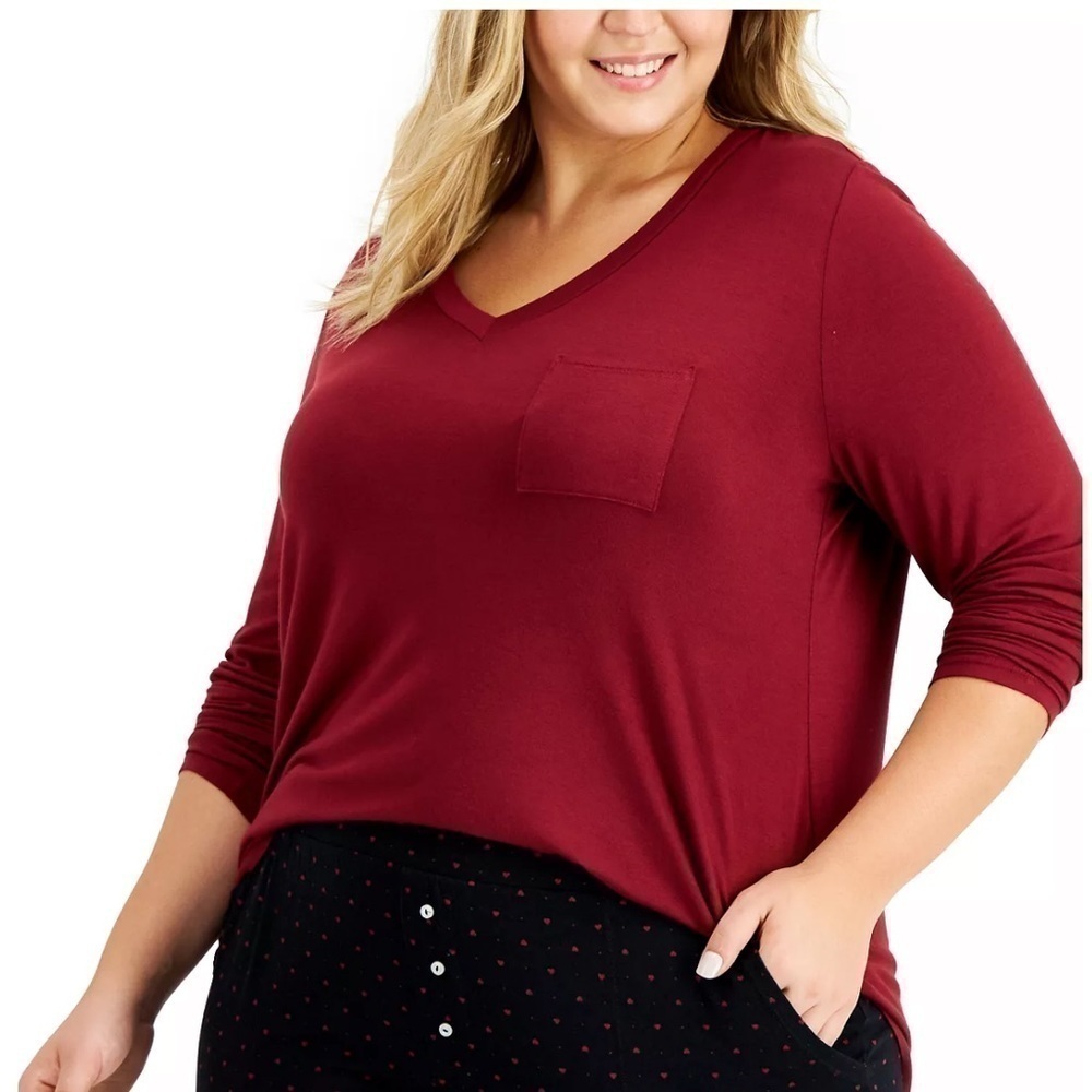 ALFANI Plus Size Pocketed Pajama
Top, shirt, red, 2X